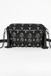 Schwarze Perlenrose Nieten Damen Gothic Kunstleder Clutches